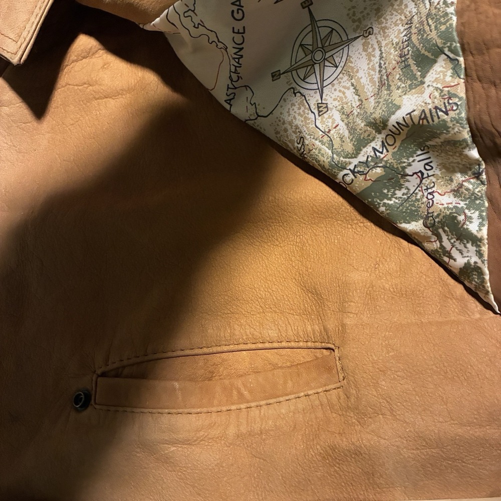 Marlboro Adventure Team Brown Leather Jacket Map Lined Men's L rare - Picture 6 of 13